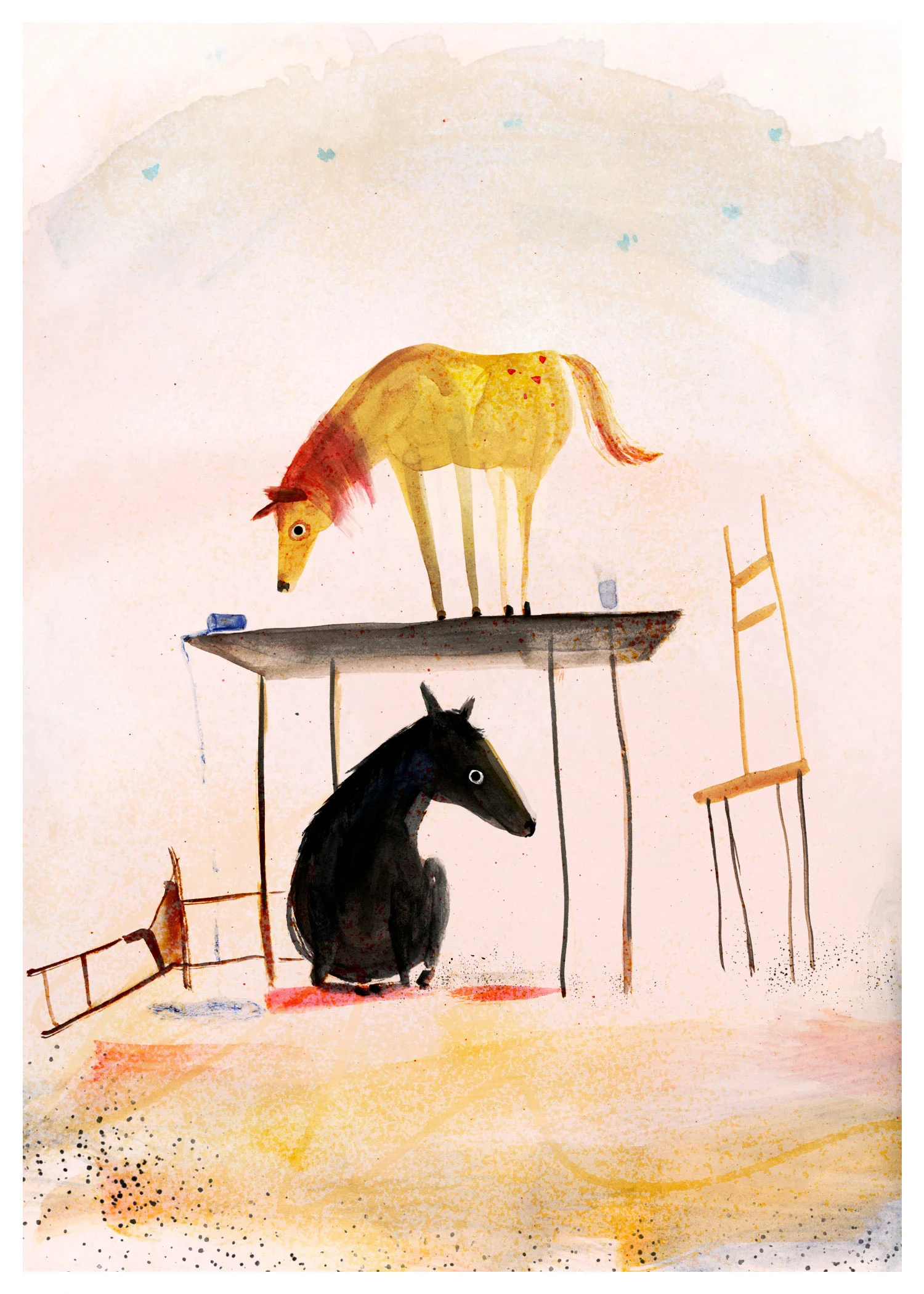 Sarah Jacoby , Indoor Horses (watercolor, digital)