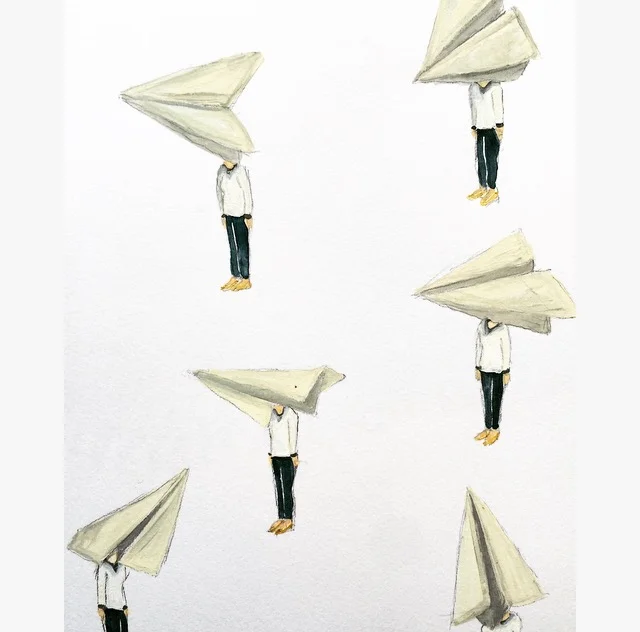Carrie DeBacker, Fly Like Paper (gouache on paper)