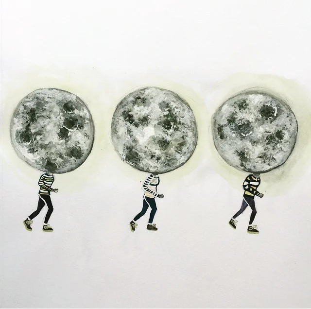 Carrie DeBacker, Satellites (gouache on paper)