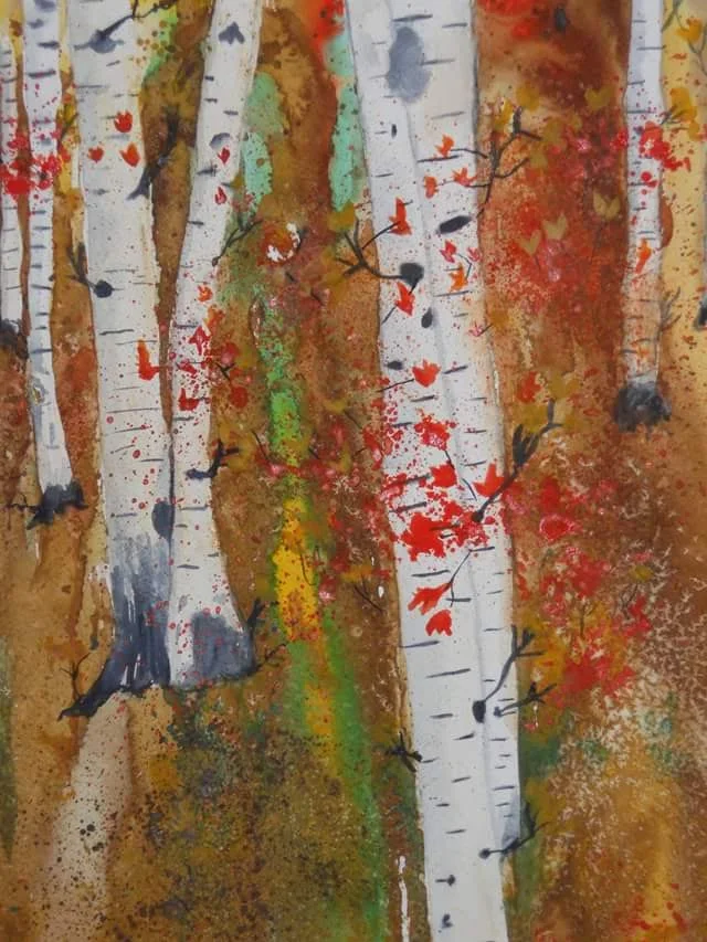 Joyce Hayden , Fall Birches (watercolor)