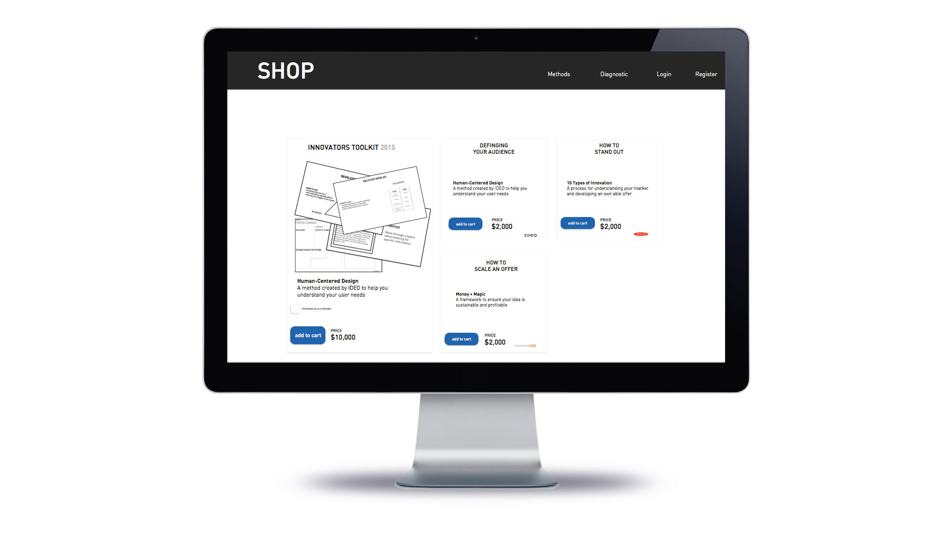 Start-ups pay a monthly fee to maintain access to all site content. They can either choose to download a complete innovation's method template or download specific sections based on their need. 