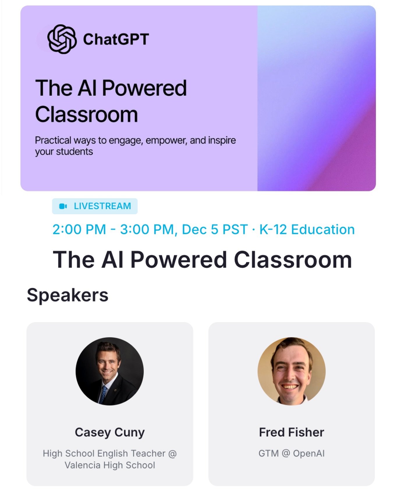 Excited to speak at the Open AI Academy next week! This is a live-streamed event and open to anyone. See you there! #openaiacademy