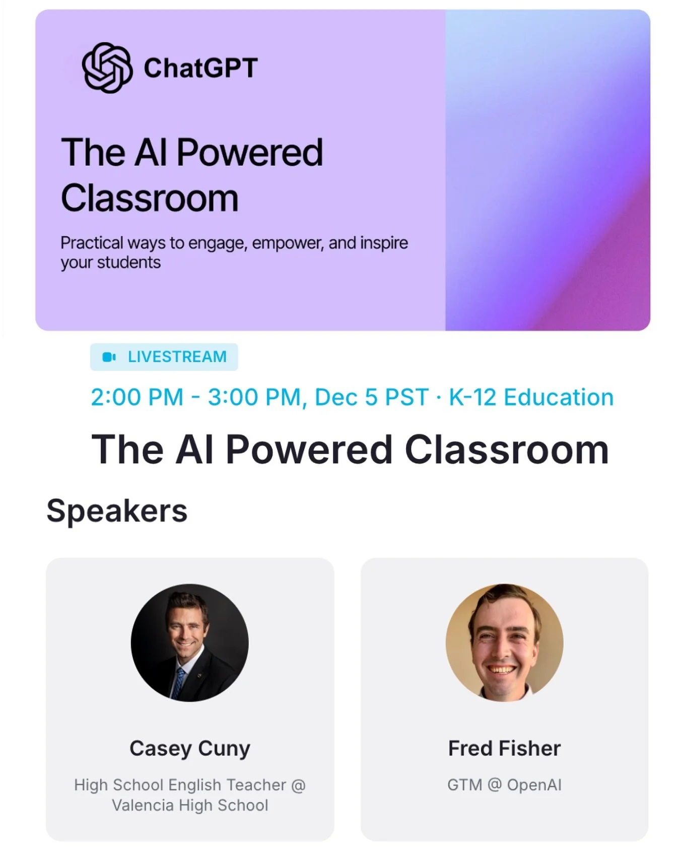 Excited to speak at the Open AI Academy next week! This is a live-streamed event and open to anyone. See you there! #openaiacademy