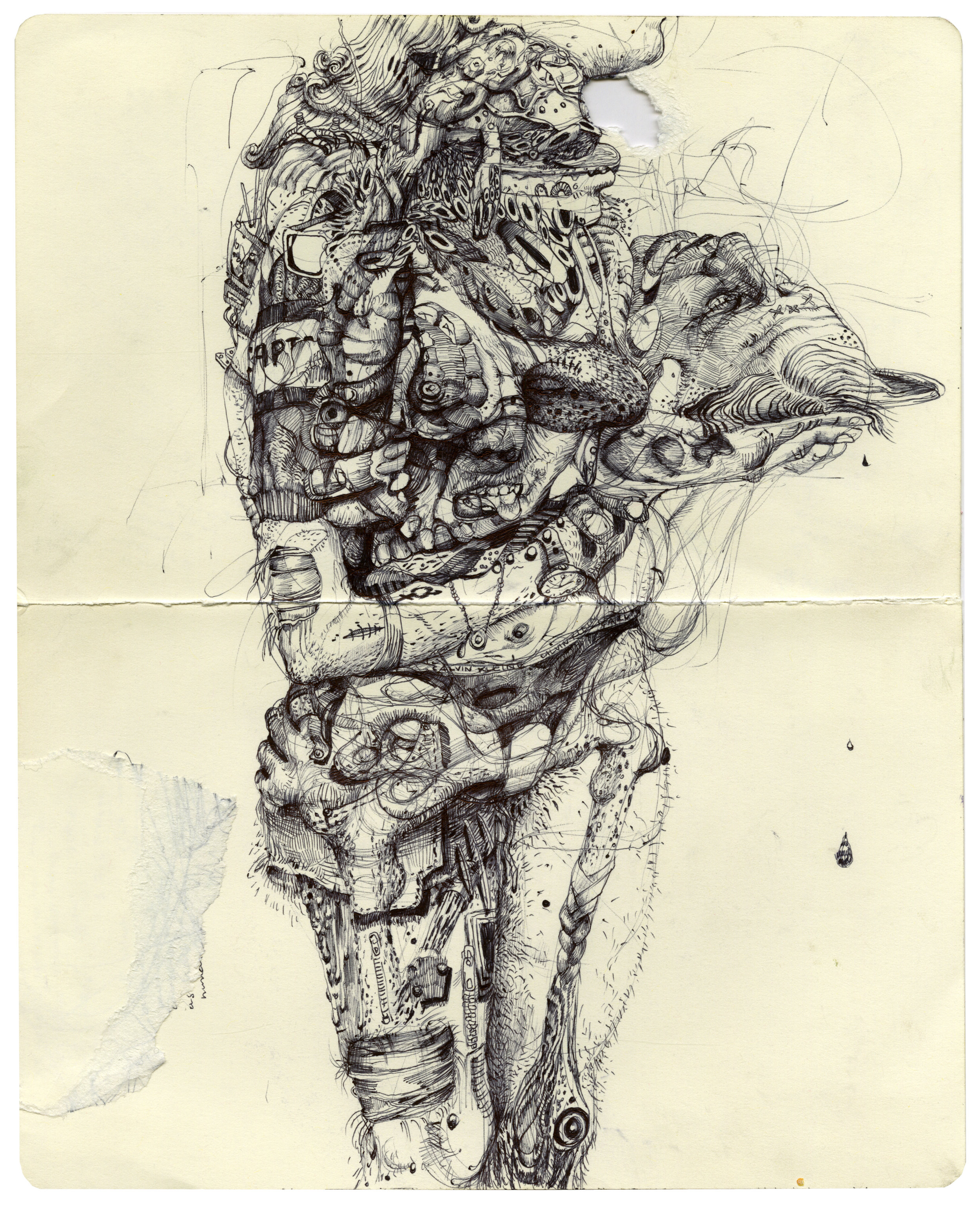   Head , 2018, ballpoint pen on paper, 10 x 8 in 