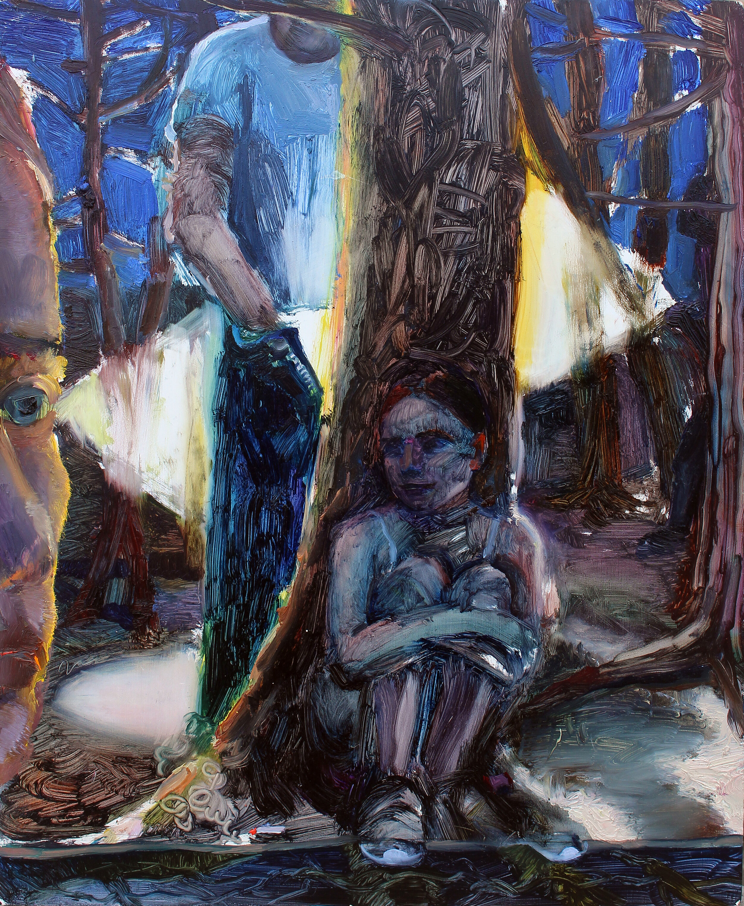   Girl in Cedar Wood with Nikes , 2020, oil on panel, 10 x 8 in 