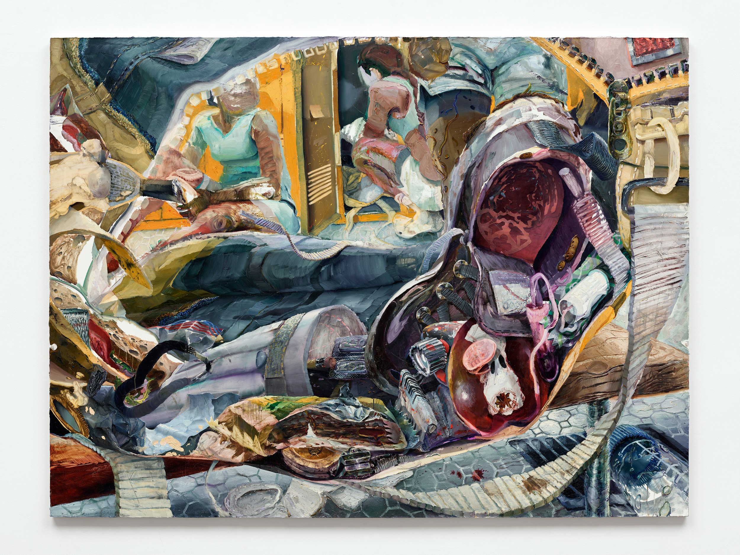   Locker talker , 2022, oil on canvas, 72 x 96 in 