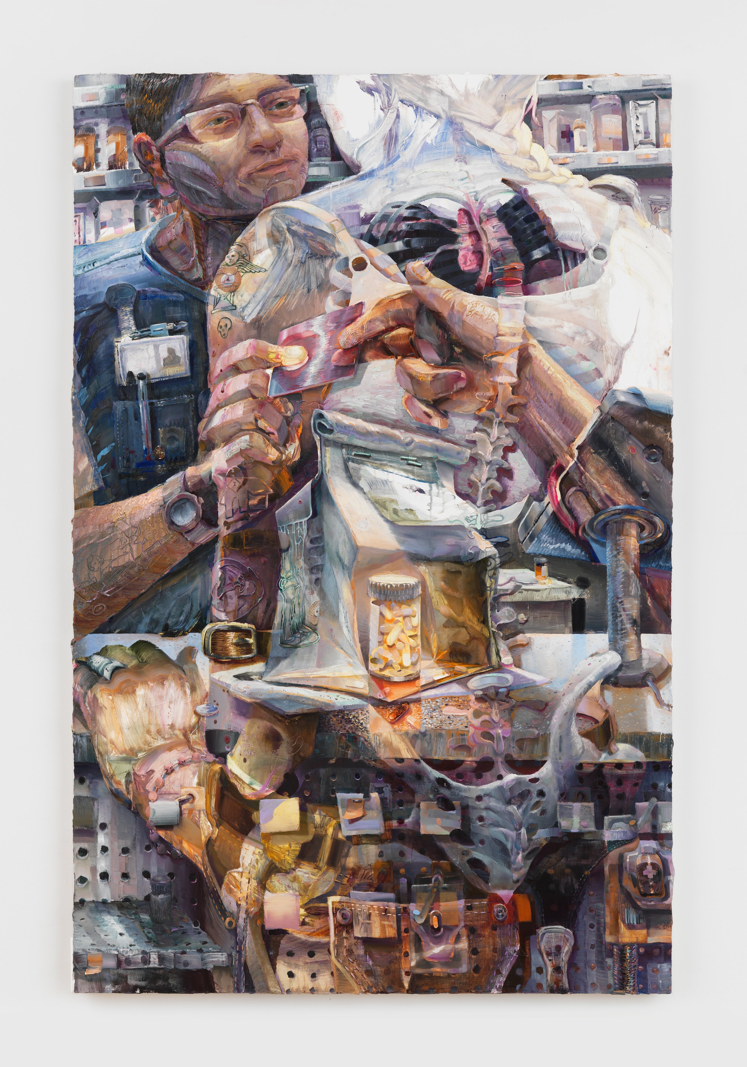 Next in line , 2025, oil on canvas, 74 × 48 in