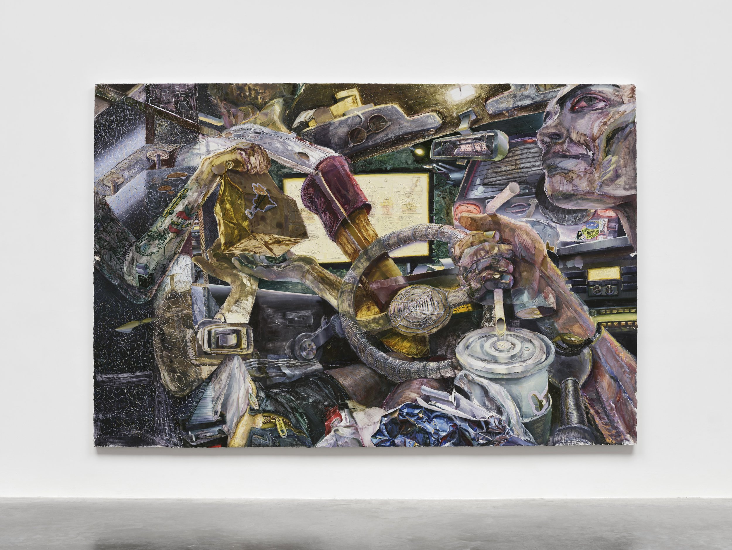 Autobody homecoming , 2024, oil on canvas, 96 × 144 in