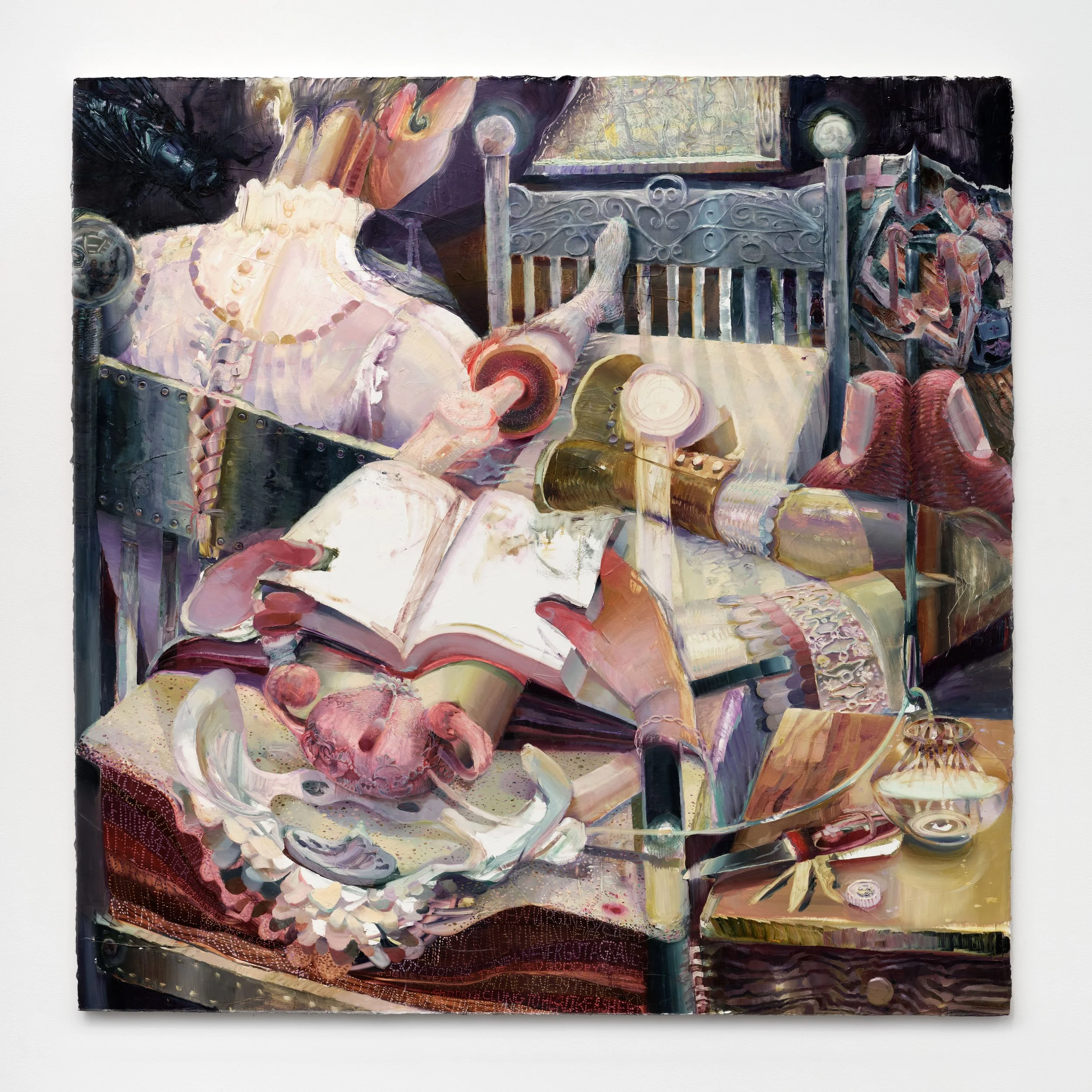 Ate it anyway , 2025, oil on canvas, 60 × 60 in