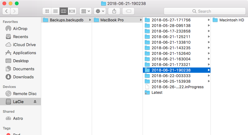Finder Time Machine Restore