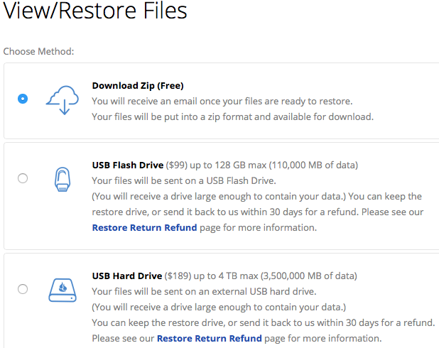 Backblaze Restore Options