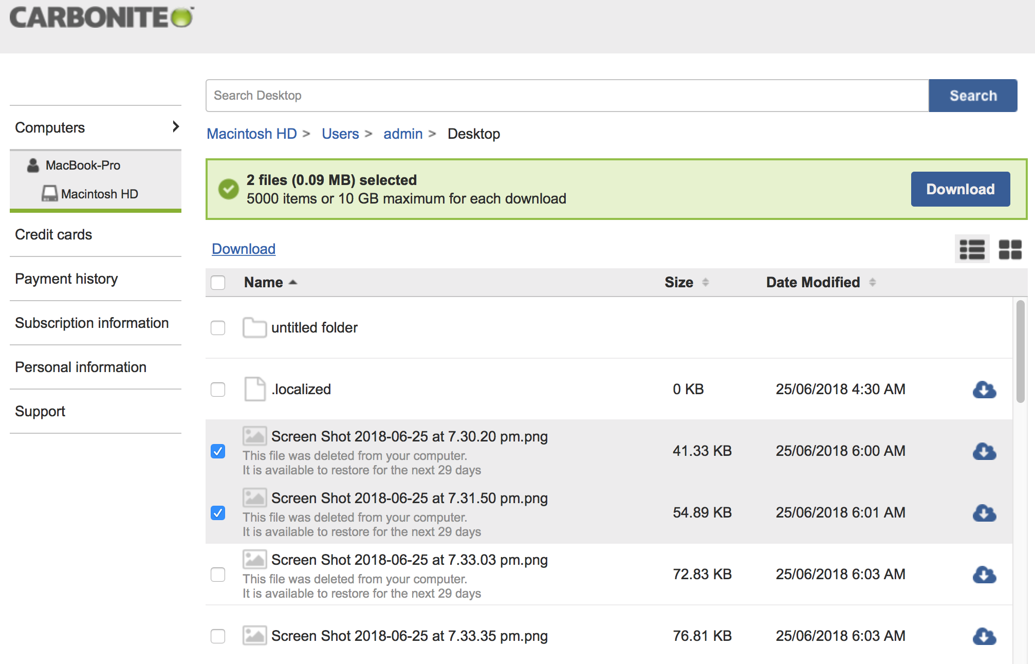 Carbonite Web Restore