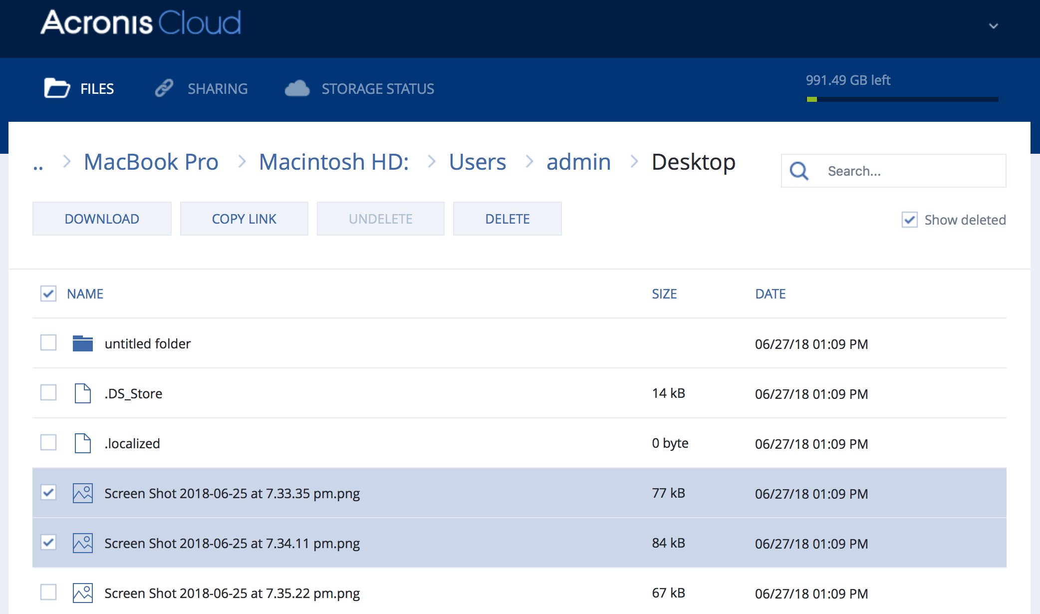Acronis Online Dashboard