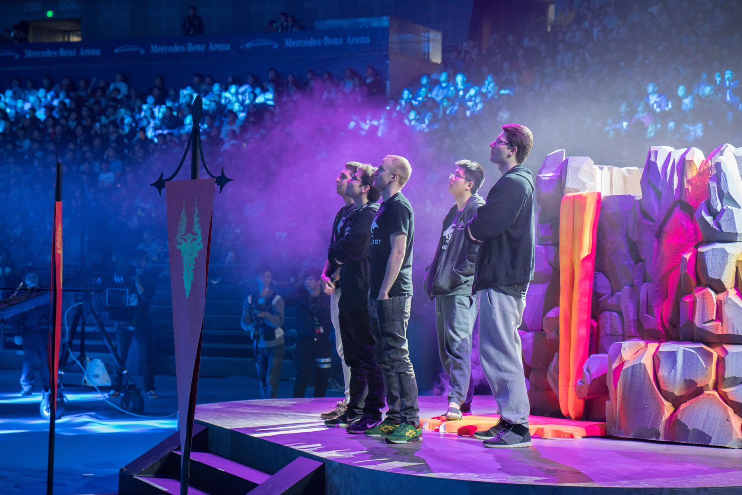 Team Secret before entering the stage for their finals against Team Liquid ( Tim Franco for ESPN )