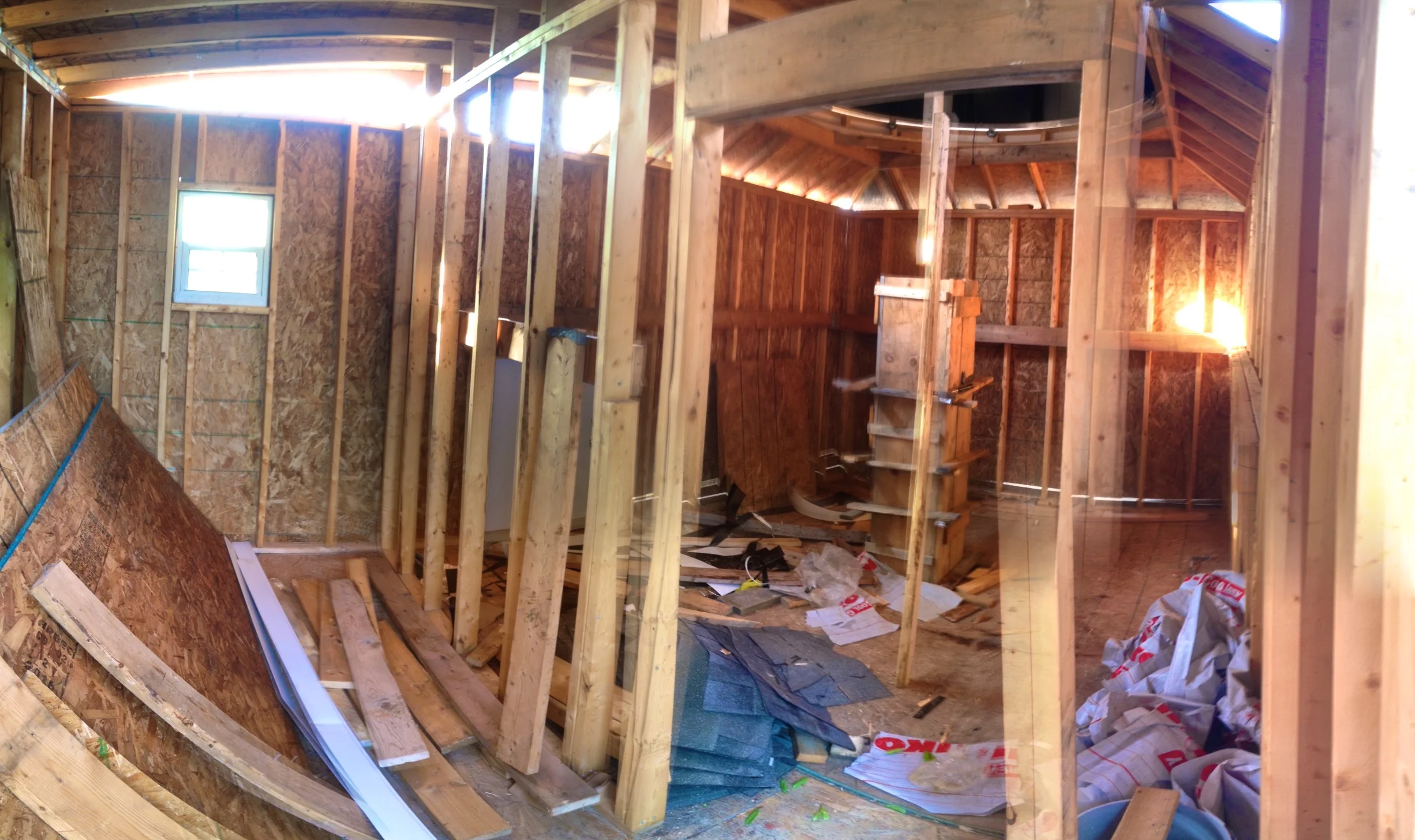 In order to allow for a better experience, we decided to raise the floor another 1 1/2 feet and build the staircase slightly differently so that no one hits their head on the wooden crossbeam. 