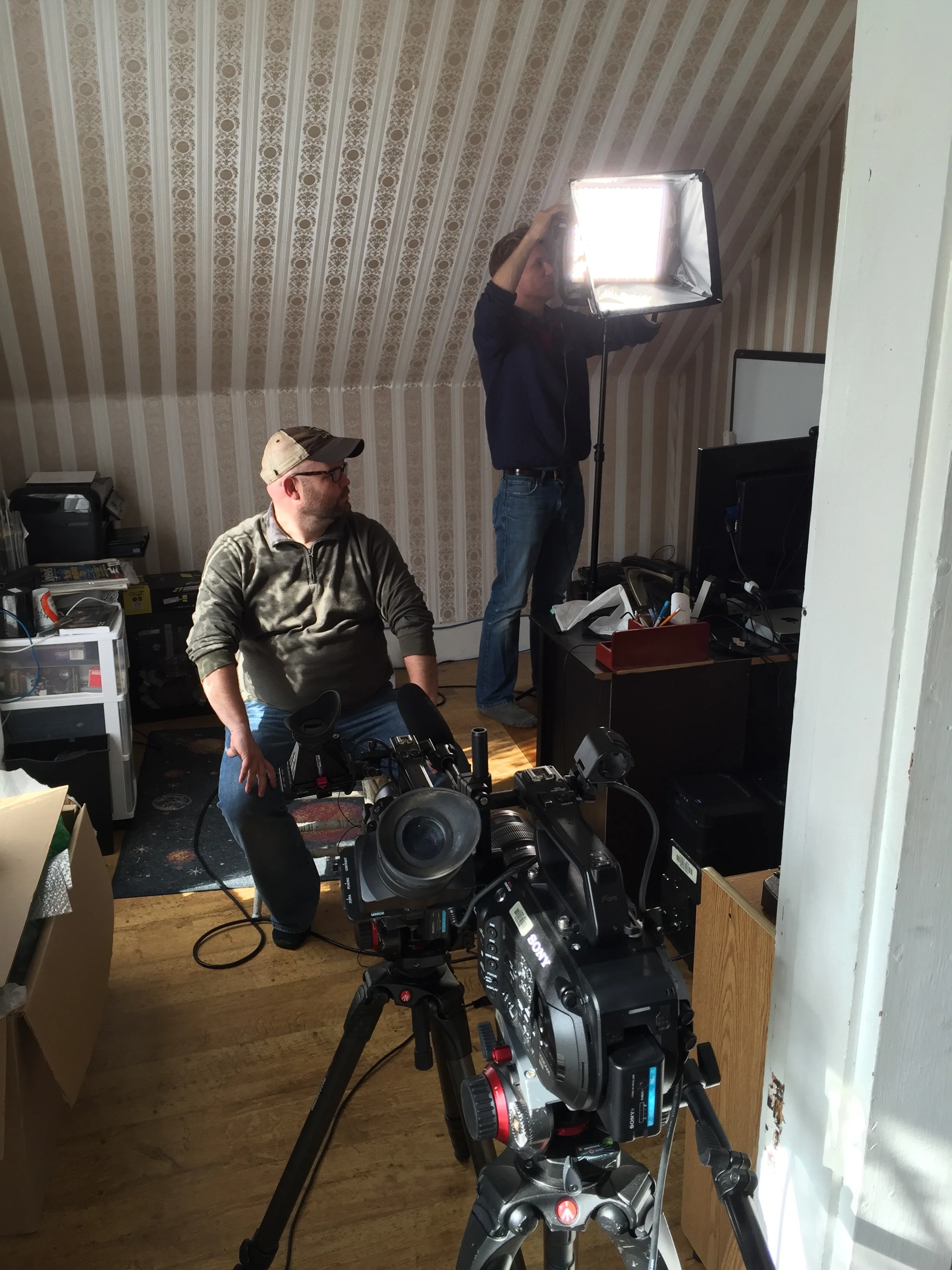 Setting up in the office for the interview