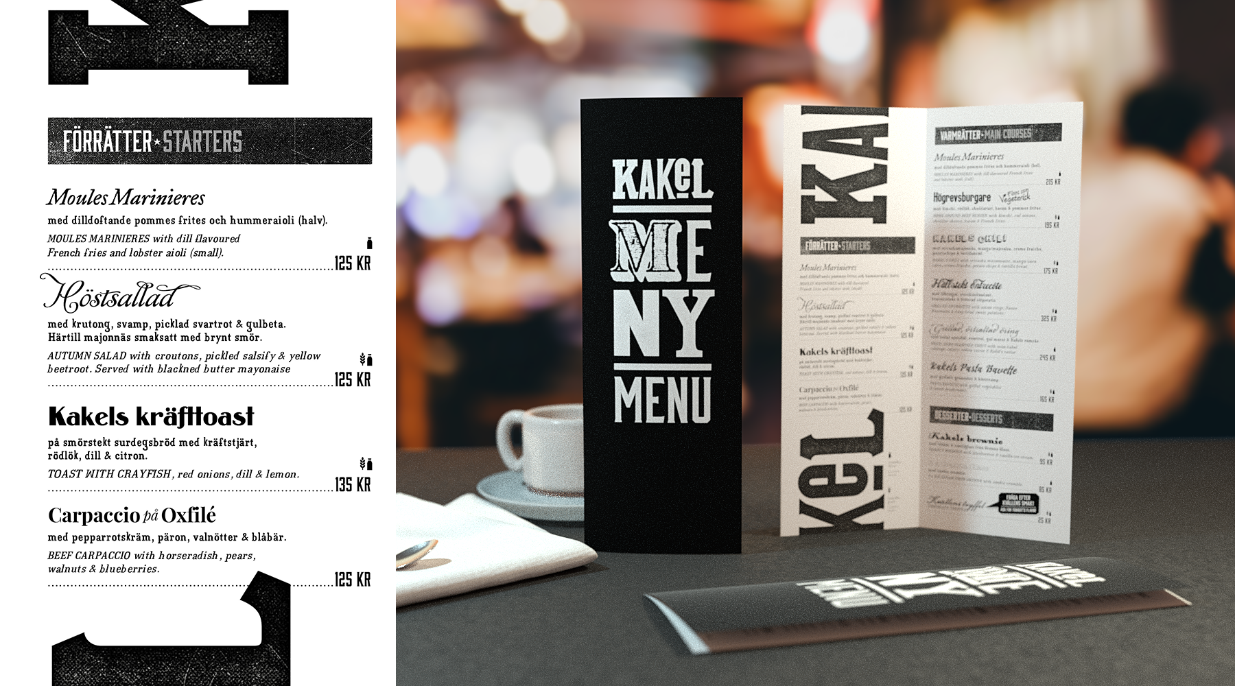 Restaurang Kakel, logotyp och menykoncept