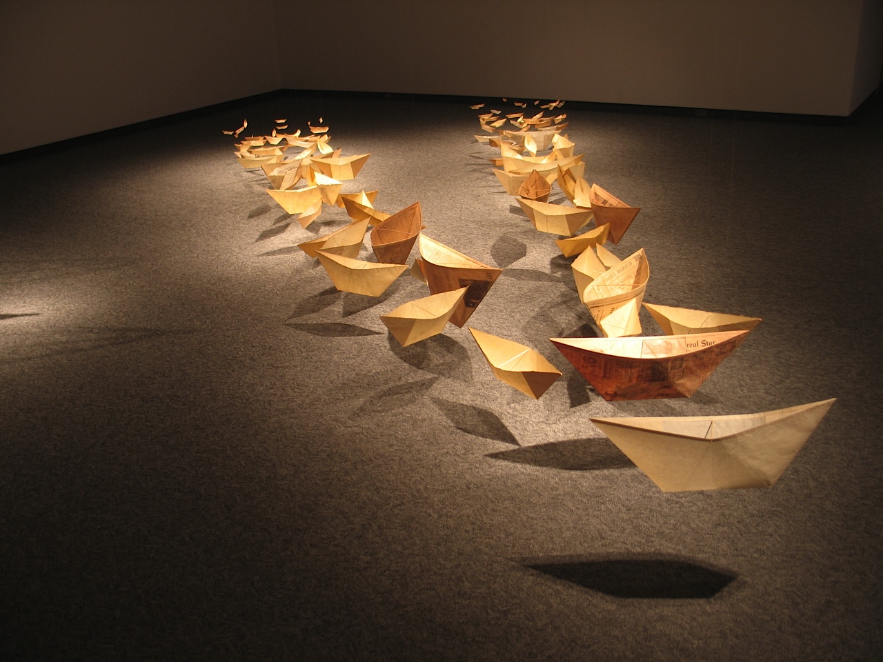  
					  Yesterday’s News: Seven Generations 2002 - 2004 Japanese rice paper, fishing line,&nbsp;90 x 630 x 360 cm 