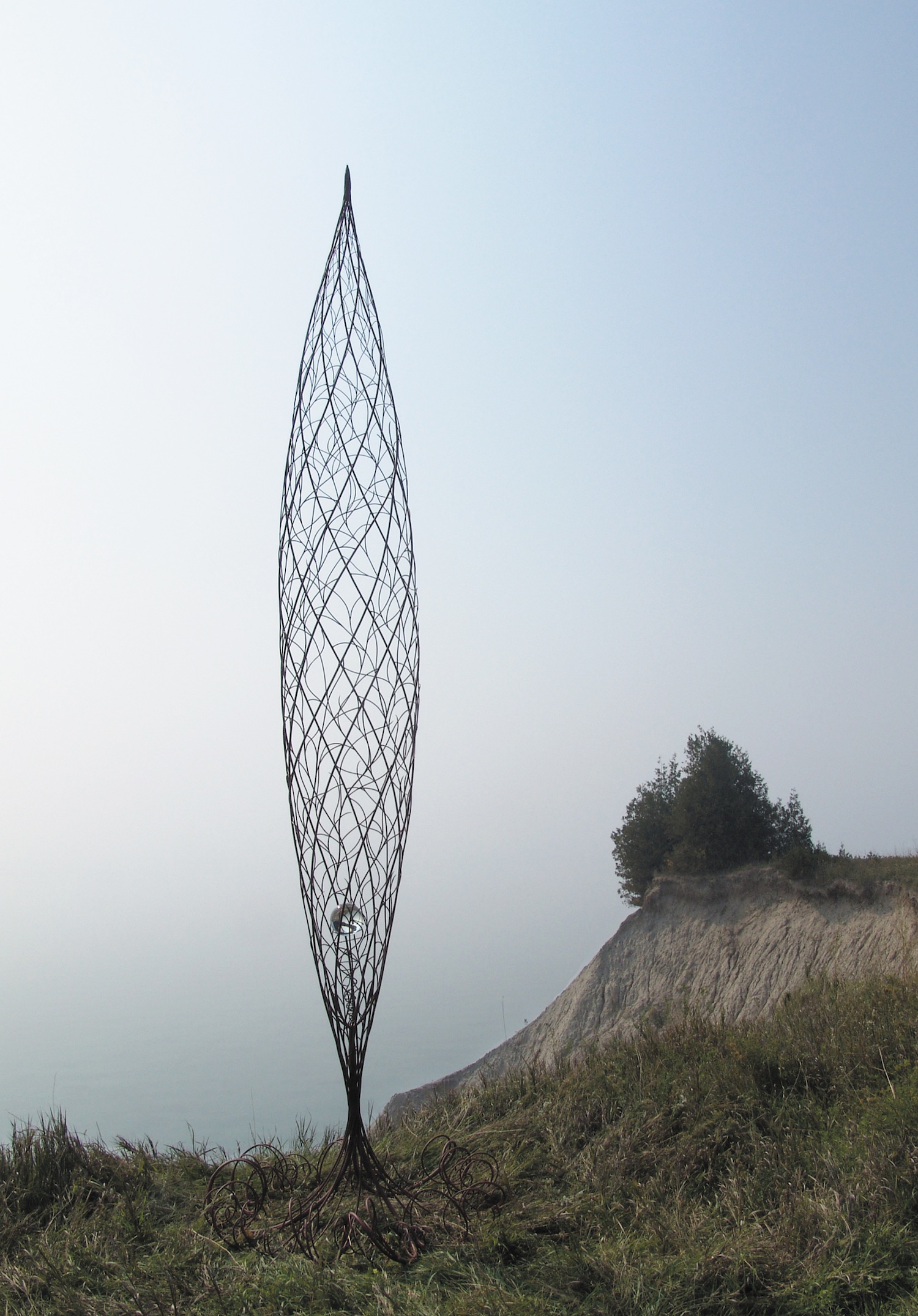    Genesis &nbsp;, 2003-2004  steel rods, primer, crystal ball/egg,&nbsp;480 x 120 cm 