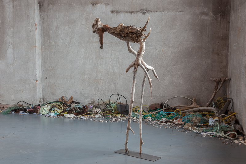   Old Bones , 2011 Newfoundland &amp; Lake Ontario driftwood with Flotsam and Jetsam on floor,&nbsp;110 x 60 x 26 cm    