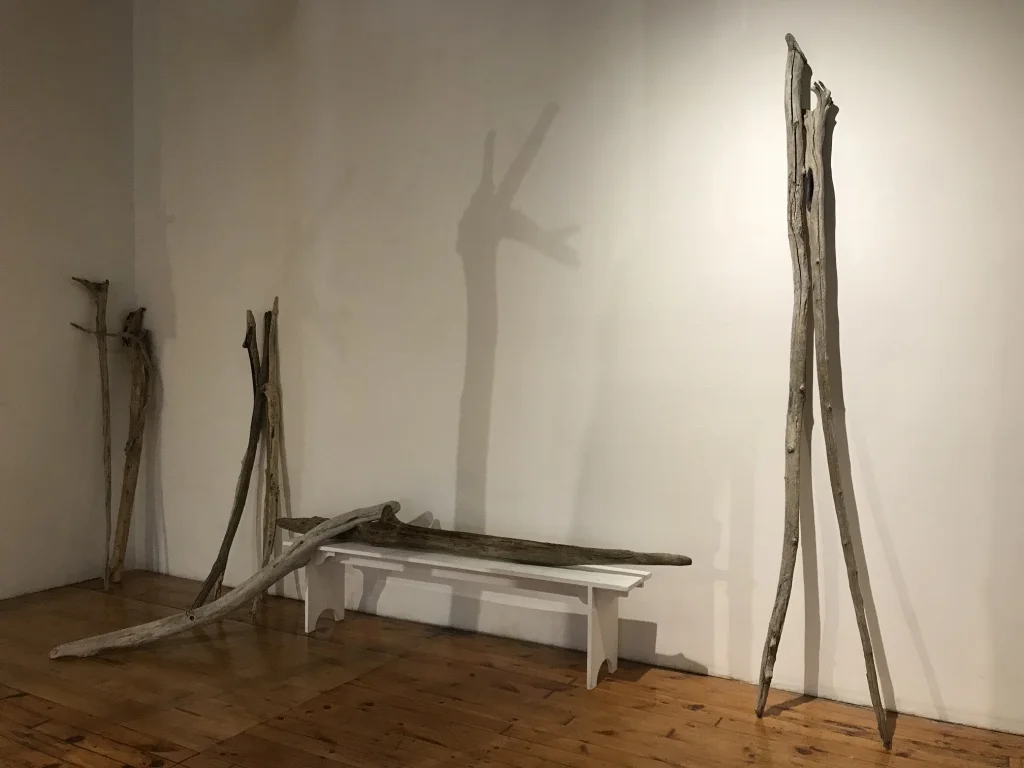 “Wandering In The Inquiry” William Woodworth/ Raweno:kwas , 2018 Driftwood from many beaches