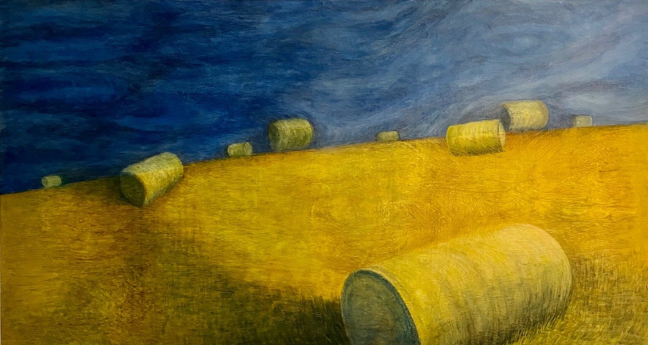   Disappearing Farmlands II (Detail) , 2022, Acrylic on repurposed wood panel, 42 x 76 x 1” 