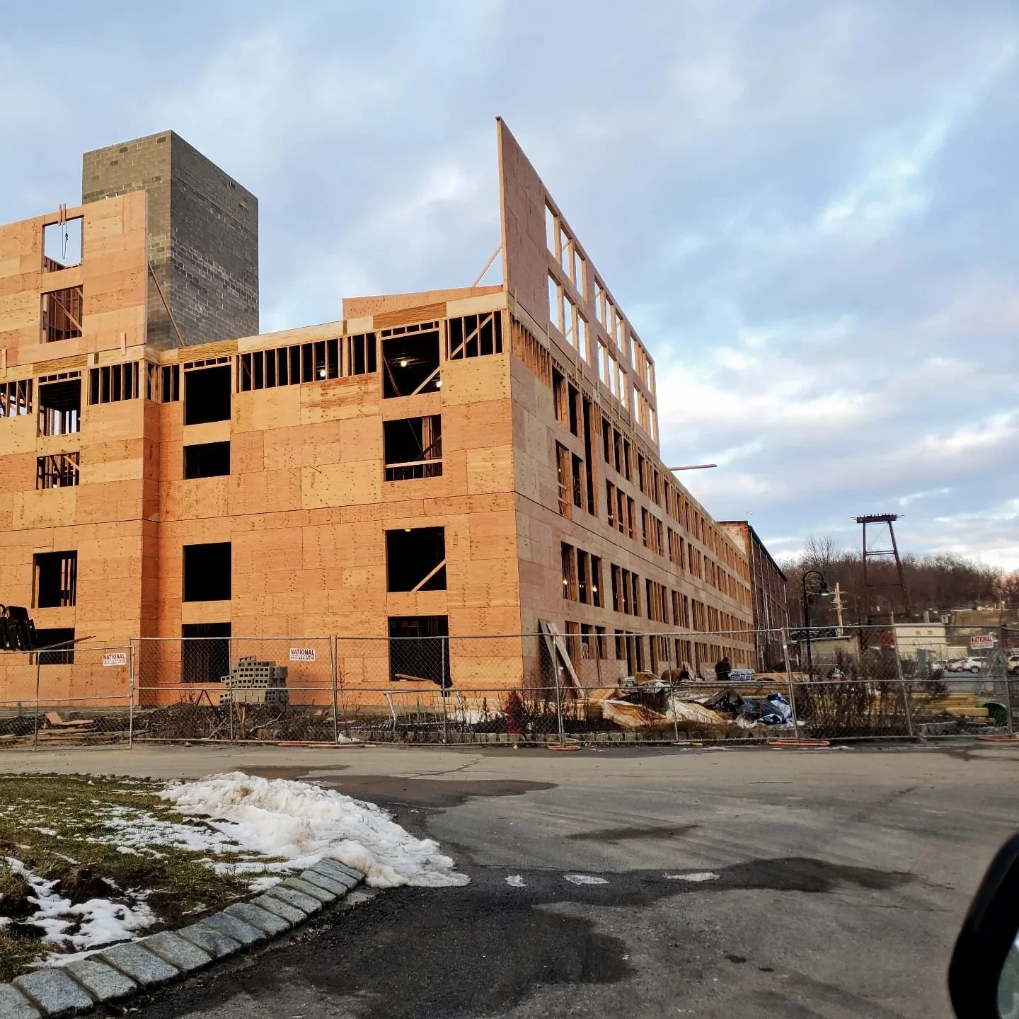 Early progress on new residential loft building construction in Beacon. 89 new lofts, most with mezzanines. Roof decks on the top floor.