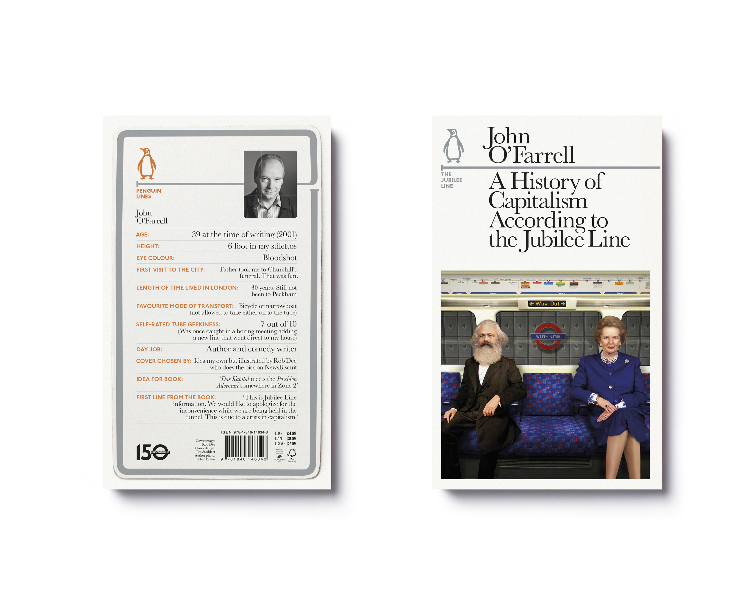 Penguin Lines — A History of Capitalism According to the Jubilee Line by John O'Farrell (with back cover detail) - Art Direction & Design: Jim Stoddart Front cover image: Rob Dee