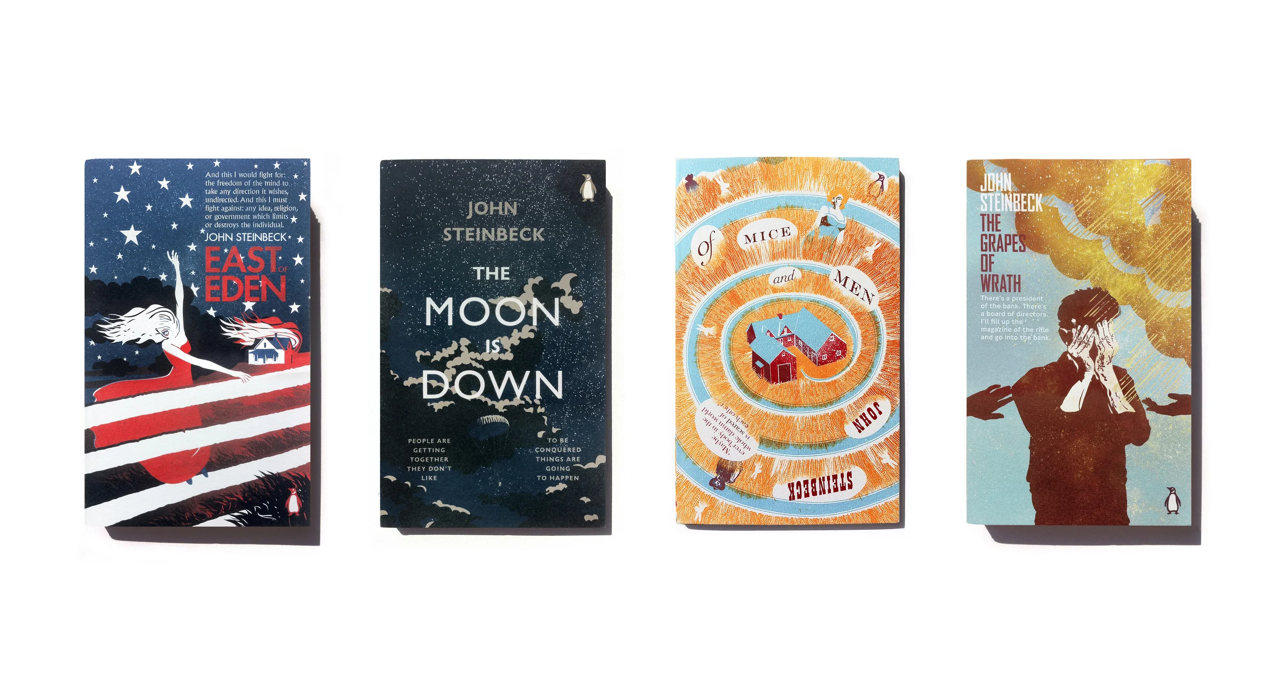 East of Eden; The Moon is Down; Of Mice and Men; The Grapes of Wrath by John Steinbeck - Design: Jim Stoddart