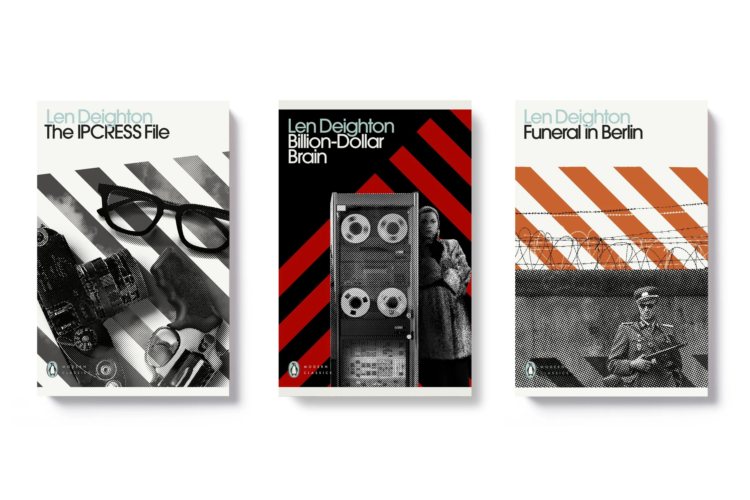  Len Deighton into Penguin Modern Classics - Art Direction/Illustrations:  Jim Stoddart (inspired by  Raymond Hawkey’s  1960s Penguin/ Deighton covers)   