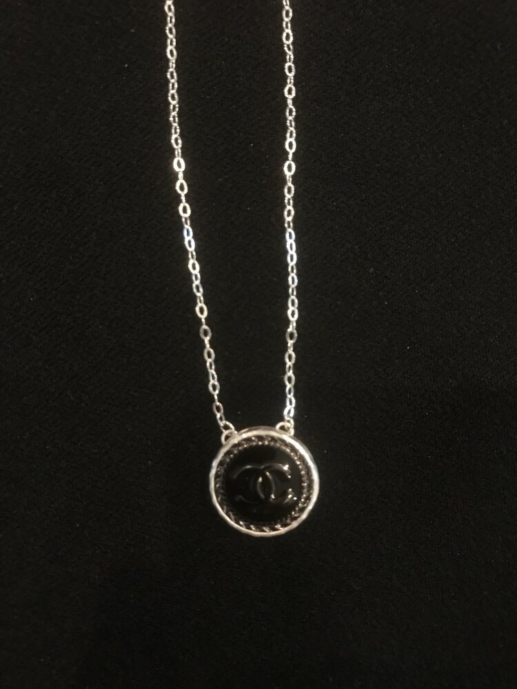Classic Chanel on Gunmetal Chunky Chain Button Necklace — Blue Blood Metal