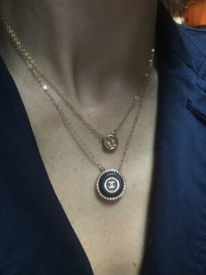 Quilted Chanel Vintage Button Necklace — Blue Blood Metal