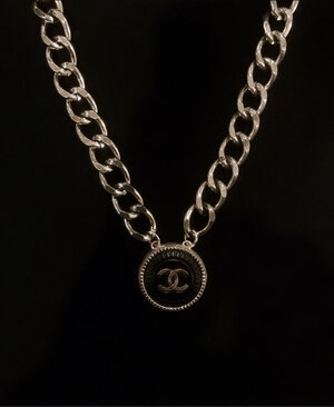 Color Logo Chanel on Chunky Chain Button Necklace — Blue Blood