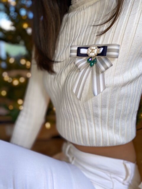 Grey and White Striped Chanel Bow Brooch — Blue Blood Metal | Vintage Rings  & Necklaces
