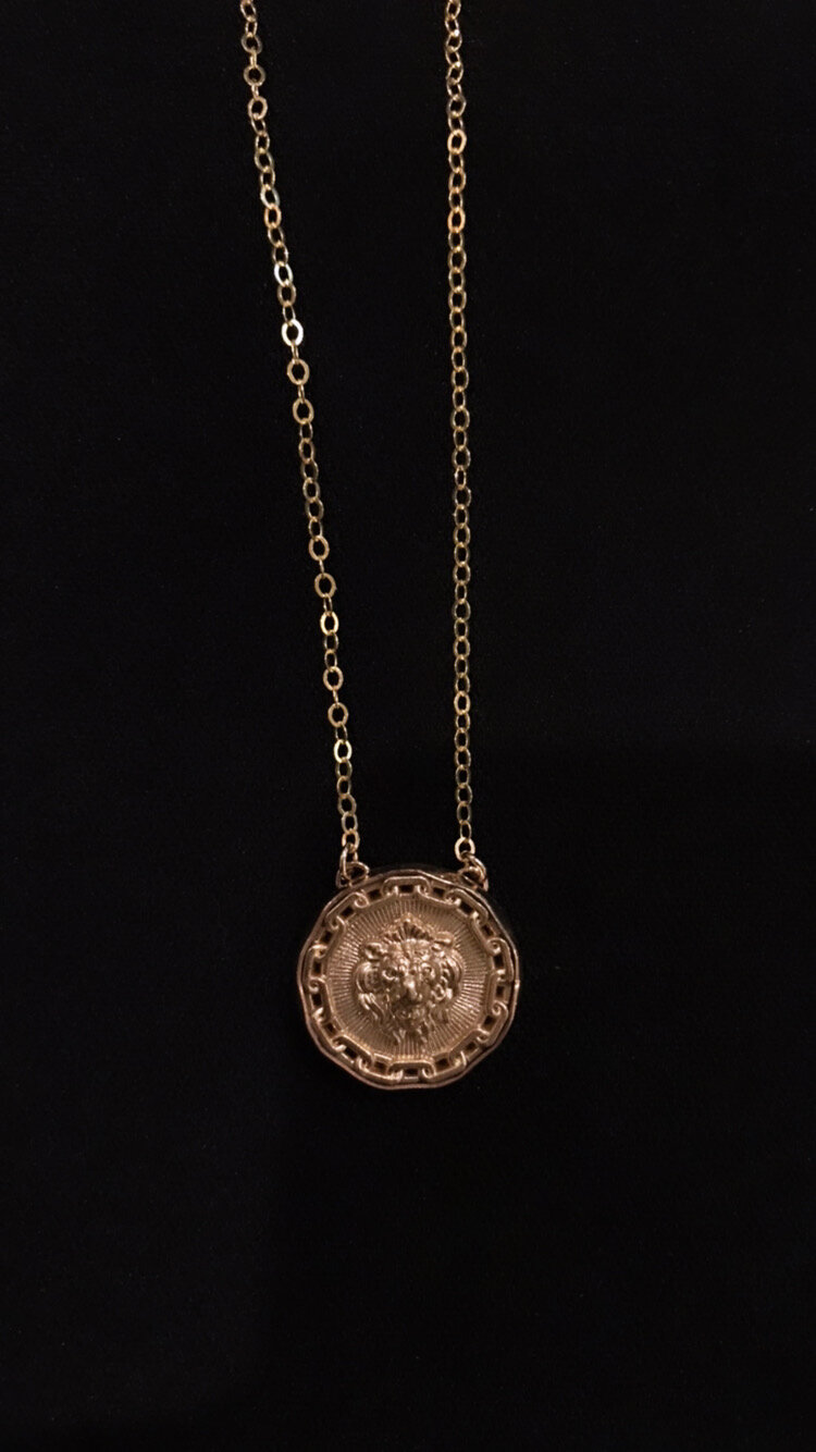 Small Chanel Lion Button Necklace — Blue Blood Metal