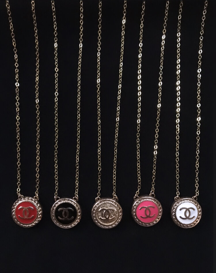 Small Classic Chanel Button Necklace — Blue Blood Metal | Vintage Rings &  Necklaces