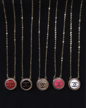 Small Classic Chanel Button Necklace — Blue Blood Metal