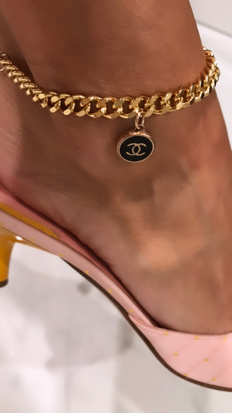 Black and White Chanel Anklet — Blue Blood Metal