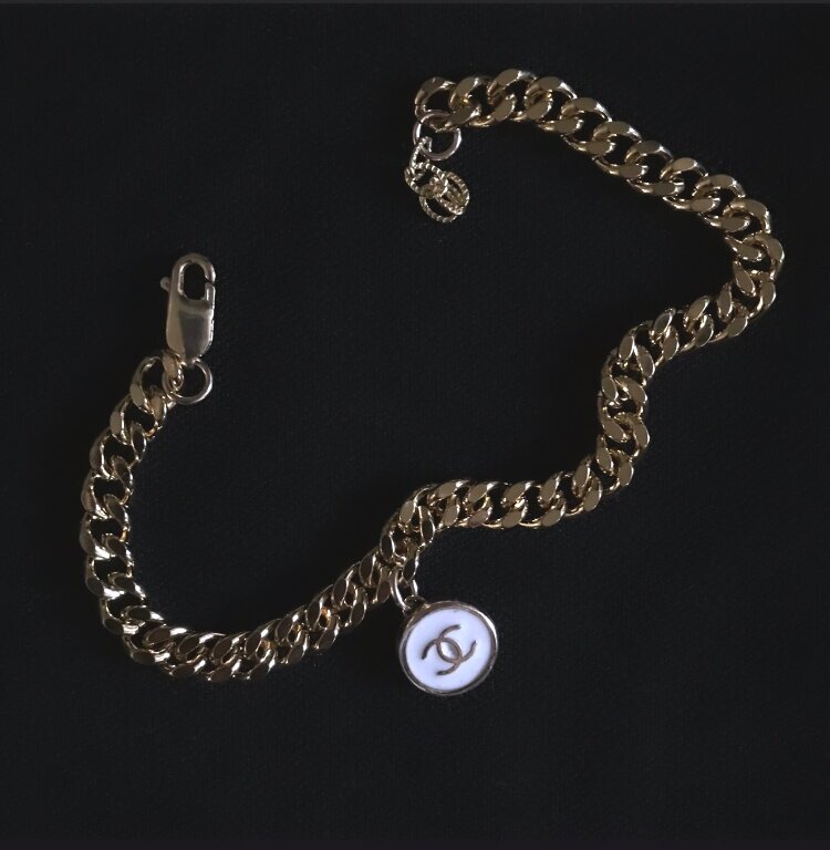 Black and White Chanel Anklet — Blue Blood Metal | Vintage Rings & Necklaces