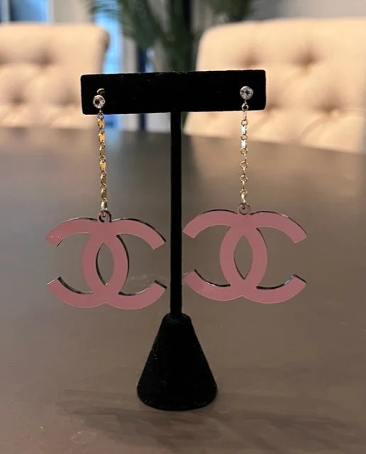 Large Pink CC Logo Drop Earrings — Blue Blood Metal Handcrafted