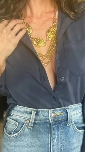 Vintage Gold Plated LIONS HEAD TRIFECTA NECKLACE or Belt Lions Head Trifecta Necklace — Blue Blood Metal  main image 2