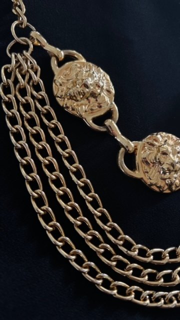 Vintage Gold Plated LIONS HEAD TRIFECTA NECKLACE or Belt Lions Head Trifecta Necklace — Blue Blood Metal  main image 4