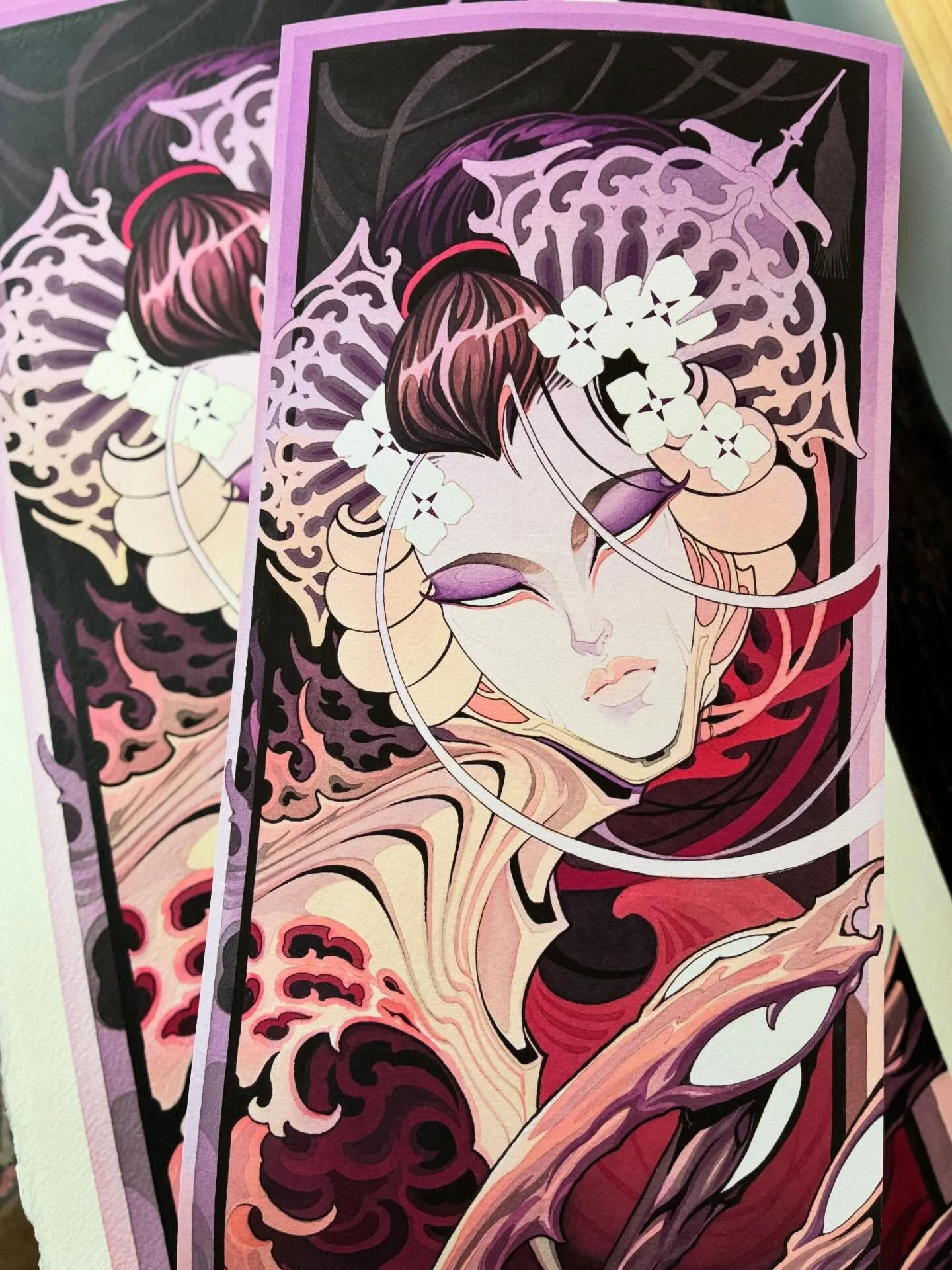 Finished up this Print Capture including color proofing of &ldquo;Jorogumo&rdquo; for @sharp_quill today. Love these brilliant colors and crisp lines! This piece reproduced so well on Epson Cold Press Bright 🖌️ 

Find Bryce at @wolfandgoattattoo her
