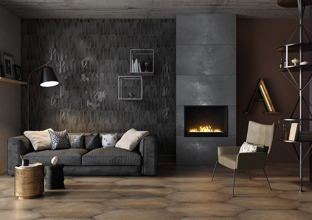 75x300 CRAYONS Charcoal makes a beautiful & dramatic statement as a feature wall.