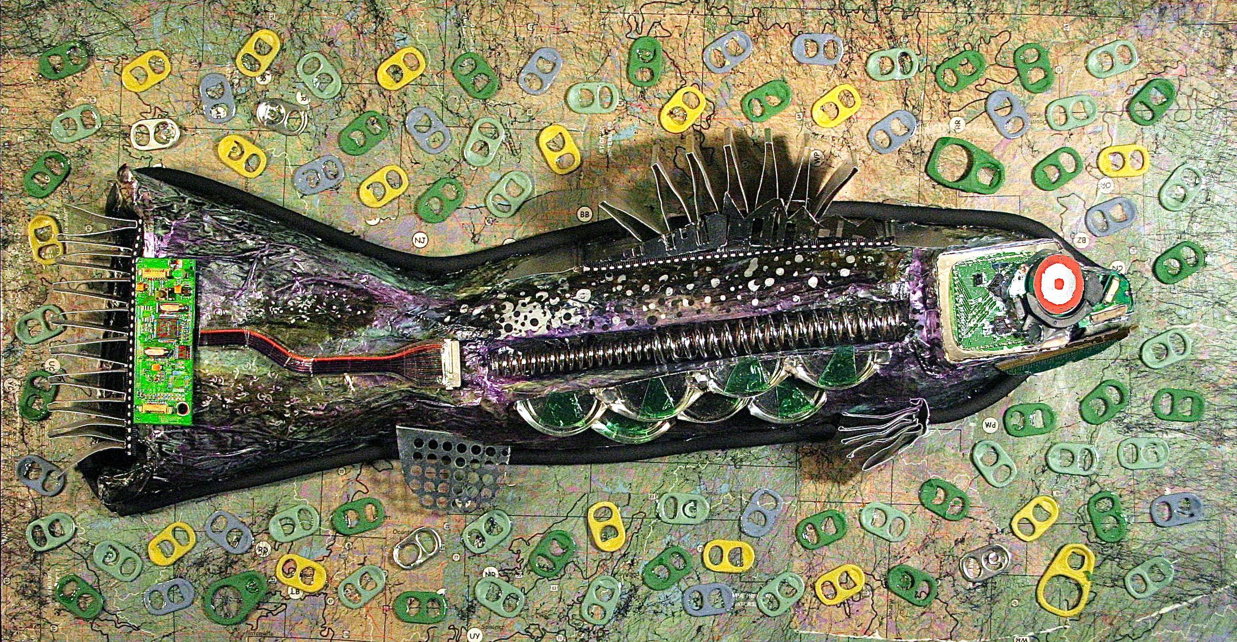   Techno-Pisces -&nbsp;14 x 24 multimedia - entry piece for Habitat for Humanity    