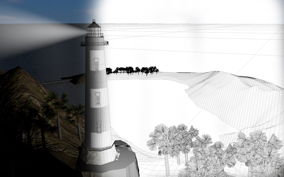Lighthouse night environment made in Cinema 4D