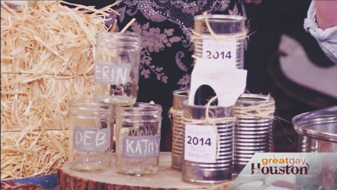repurpose cans for chili and mason jars for drinks. 