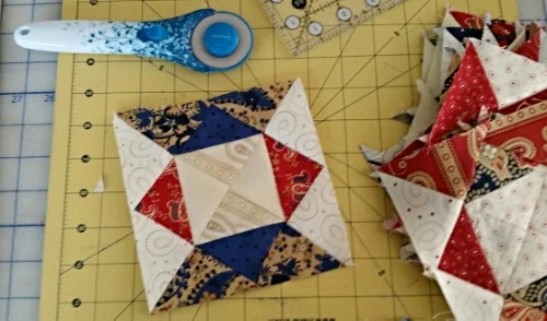 Here is a block for the Faithful frivol quilt , trimmed up to a perfect 5 /12" and ready to sew into a row.