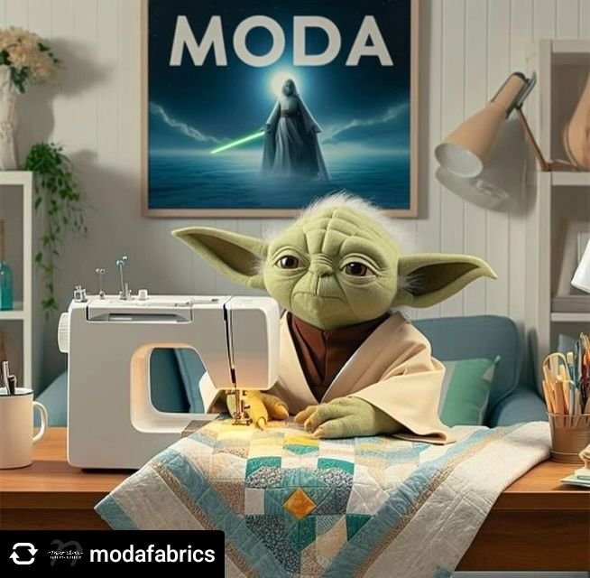 Posted @withregram &bull; @modafabrics May the 1/4 be with you always, guiding your stitches and aligning your seams.✨✨✨

#modafabrics #maythe4thbewithyou #enjoythesew #rockingchairquilts #quiltingismytherapy #quiltersofinstagram  #yodaknows