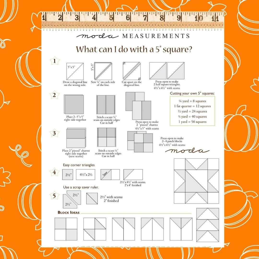 ✨ What can you do with a 5&rdquo; square?
Short answer: A LOT.
Long answer? Well&hellip; just check out this chart. 👆
Whether you&rsquo;re turning charm packs into HSTs, 4-patch blocks, or just trying to remember how many squares come from a fat qua